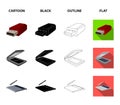 A system unit, a flash drive, a scanner and a SD card. Personal computer set collection icons in cartoon,black,outline Royalty Free Stock Photo