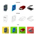 A system unit, a flash drive, a scanner and a SD card. Personal computer set collection icons in cartoon,outline,flat Royalty Free Stock Photo