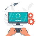 System update. The programmer behind the computer screen Royalty Free Stock Photo
