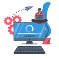 System update. The programmer behind the computer screen Royalty Free Stock Photo