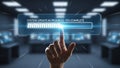 System Update Progress: Hand Interacting with 75% Complete Loading Bar on Digital Interface Royalty Free Stock Photo