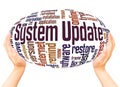 System Update word cloud hand sphere concept