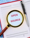System and website builder concept. OPEN SOURCE in the business notebook. Copy space Royalty Free Stock Photo