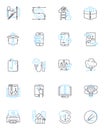 Systematic analysis linear icons set. Methodical, Rigorous, Comprehensive, Thorough, Consistent, Accurate, Scientific