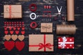 Systematized decorative stuff using to create a present box Royalty Free Stock Photo