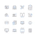 Systems line icons collection. Nerk, Database, Integrated, Automated, Interface, Security, Management vector and linear