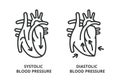 Systolic Blood Pressure and Diastolic Blood Pressure icons in line design. Pressure, Systolic, Skills, Diastolic, Heart