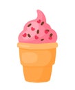 Strawberry Ice Cream Cone with Heart Sprinkles for Dessert Food and Drink in Cute Cartoon Vector Illustration Royalty Free Stock Photo