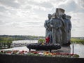 SYZRAN, RUSSIA - May, 2021: The eternal flame of remembrance fallen soldiers - heroes of the Great Patriotic War in USSR