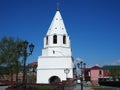 SYZRAN, RUSSIA - May, 2021: Spasskaya Tower with a municipal coat of arms. The Syzran Kremlin on Lodochny Lane Street