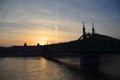 View of the Liberty bridge at Budapest, Hungary during sunset time.