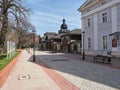 Szczawno-Zdroj, Poland - April 13, 2022: The historic building of the mineral water pump room with a walking hall and a promenade