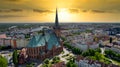 Szczecin - aerial city landscape. The Chrobry shafts, the theater and the panorama of the city.