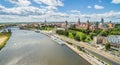 Szczecin aerial view - Chrobrego Boulevard. Landscape of Szczecin with the river Odra and the horizon.