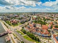 Szczecin aerial view - Chrobrego Boulevard. Landscape of Szczecin with the river Odra and the horizon.