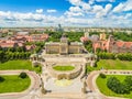 Szczecin aerial view. Chrobrego embankment with Haken`s terrace and fountain.