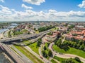 Szczecin aerial view. Landscape of the old town, with a visible castle and basilica.