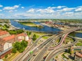 Szczecin aerial view. Urban landscape with the Odra River and the ÃÂabuda Bridge and the Grodzka Island.