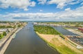 Szczecin - a city landscape with the Oder river. Bulbul Chrobrego and Puck Island from the bird`s eye view.