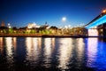 Szczecin City skyline reflected in the Odra River, Poland.