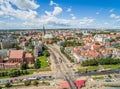 Szczecin - the landscape of the old town with the cathedral. Szczecin aerial view.