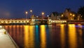 Szczecin. night view of the historic long bridge over the Odra river Royalty Free Stock Photo