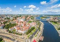 Szczecin old city seen from the bird& x27;s eye view. Landscape of Szczecin with Odra river and castle.