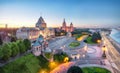 Szczecin, Poland. Aerial view of historic buildings on the bank of Oder river