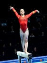 Spanish athlete Helena Bonilla competes on the balance beam