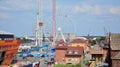 View from the Castle Route. Odra river and industrials buildings of harbor.