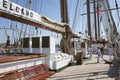 Deck of Spanish Navy Sailing Training Ship Juan Sebastian de Elcano moored in Szczecin