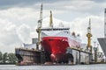 Szczecin, Poland, June 12, 2017: Ship in shipyard in Szczecin, P