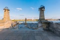 Szczecin in Poland. Panoramic view of the Chrobry embankment and waterfront. August 2019