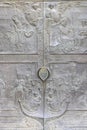 Szczecin Cathedral, decorative entrance door with a bronze door knocker, Szczecin, Poland