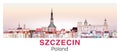 Szczecin skyline in bright color palette vector poster