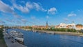Szczecin, West Pomeranian Voivodeship, Poland - 06 September 2020: Panoramic view from Labuda`s Bridge towards West Oder
