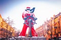 Szczecin in winter. A statue of a sailor dressed in a Santa suit and covered in snow. Holiday season Royalty Free Stock Photo