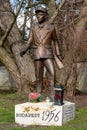 Szczecin, zachodniopomorskie / Poland - March, 5, 2020: Monument in Szczecin to the memory of events in Budapest. A small brass