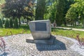 Information stone about historical castle city park