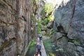 Tourists hike in the mountains