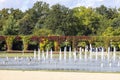 Szczytnicki Park and Wroclaw Pergola with colorful leaves of virginia creeper on a sunny day, Multimedia Fountain, Wroclaw, Poland