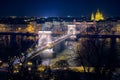 The Szechenyi Chain Bridge in Budapest at night Royalty Free Stock Photo