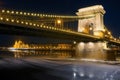 Szechenyi chain bridge in Budapest at night Royalty Free Stock Photo