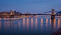 Szechenyi Chain Bridge on the Danube river in the evening. Budapest, Hungary Royalty Free Stock Photo