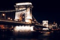 Szechenyi Chain Bridge at late night. Budapest, Hungary Royalty Free Stock Photo