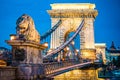 Szechenyi Chain Bridge night view Budapest, Hungary Royalty Free Stock Photo