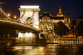 Szechenyi Chain Bridge night view Budapest, Hungary Royalty Free Stock Photo