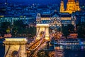 Szechenyi Chain Bridge night view Budapest, Hungary Royalty Free Stock Photo