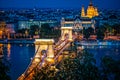 Szechenyi Chain Bridge night view Budapest, Hungary