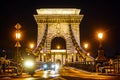 Szechenyi Chain Bridge night view Budapest, Hungary Royalty Free Stock Photo